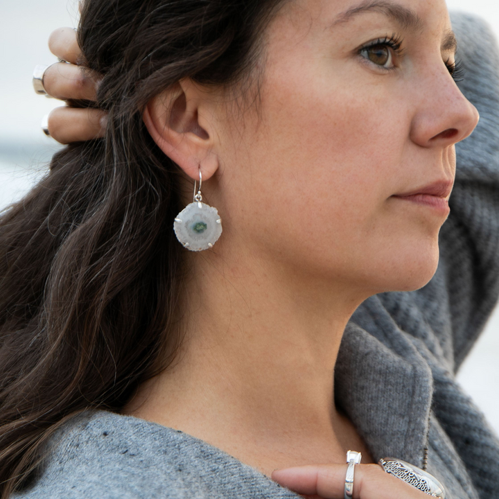 Solar Quartz Earrings in Claw Sterling Silver