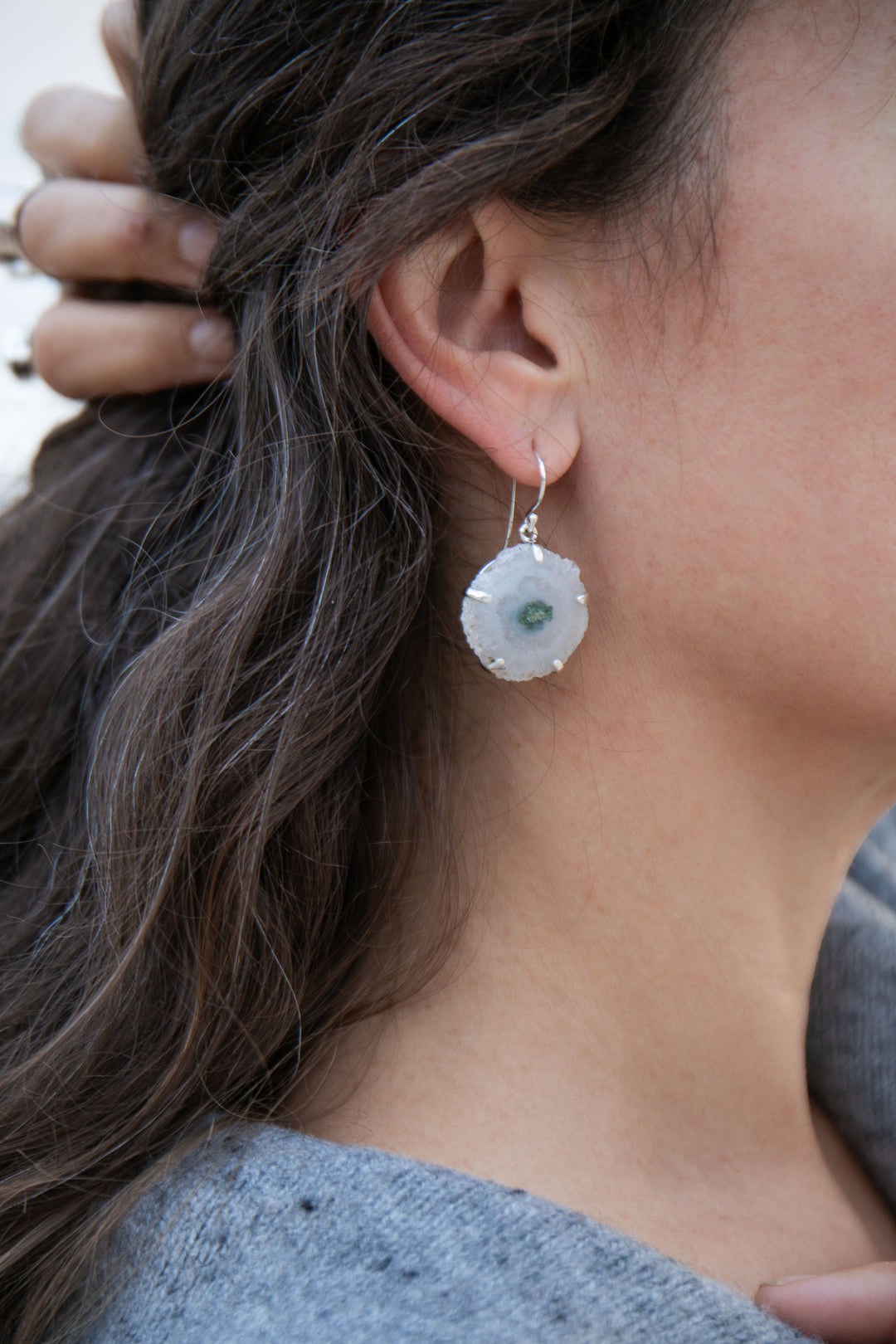 Solar Quartz Earrings in Claw Sterling Silver