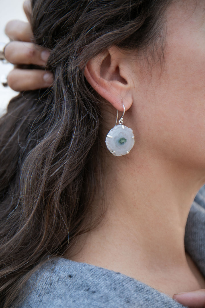 Solar Quartz Earrings in Claw Sterling Silver