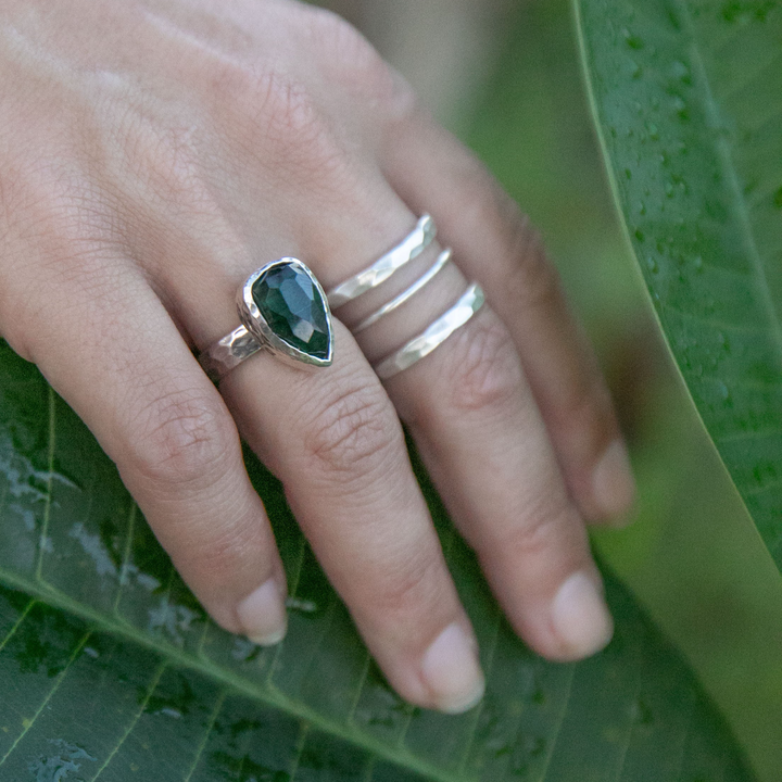 Dark Green Tourmaline Ring set in Sterling Silver - Size 6.5 US