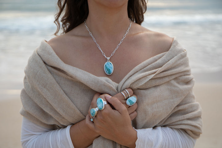 Larimar Pendant in Unique Bezel Silver Setting