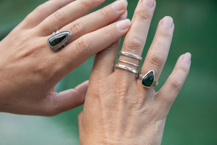 Dark Green Tourmaline Ring set in Sterling Silver - Size 6.5 US