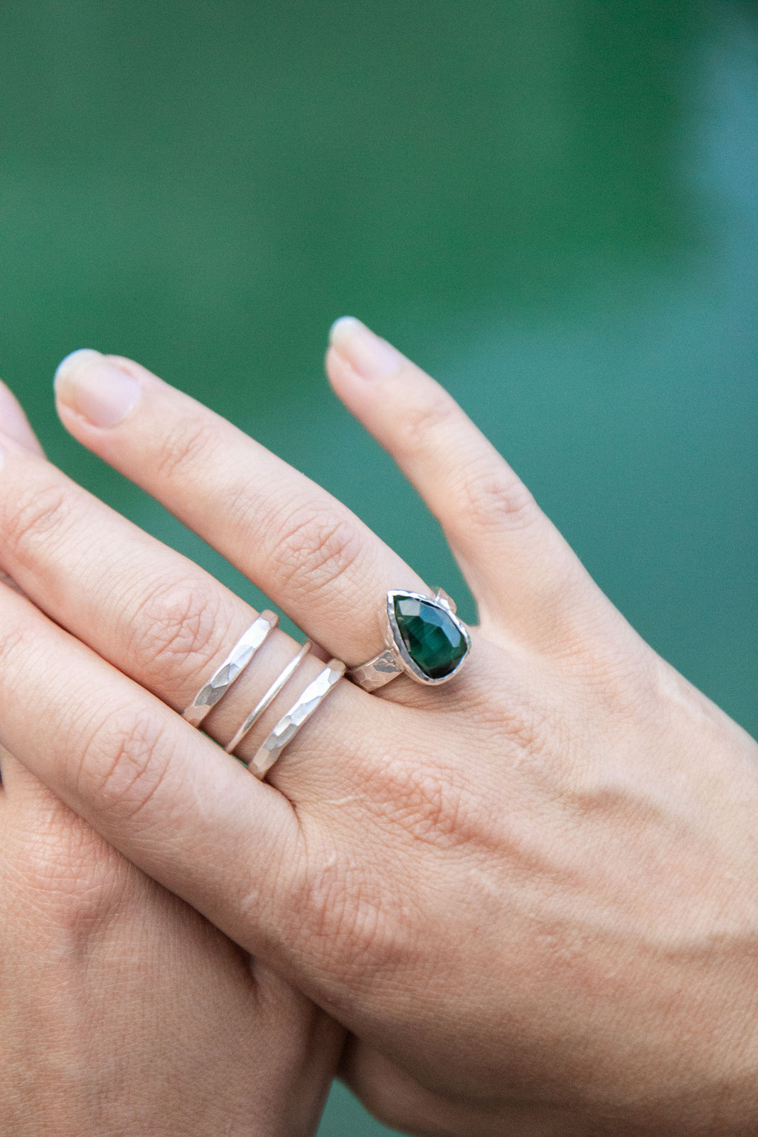 Dark Green Tourmaline Ring set in Sterling Silver - Size 6.5 US