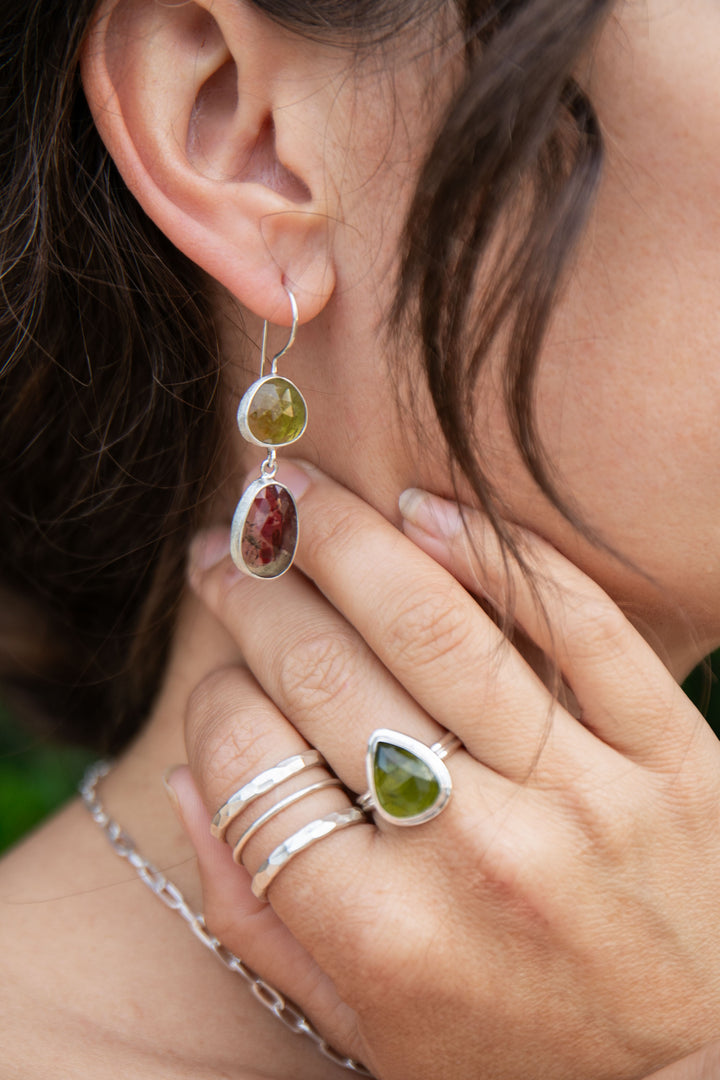 STUNNING Rose Cut Double Watermelon Tourmaline Earrings in Sterling Silver