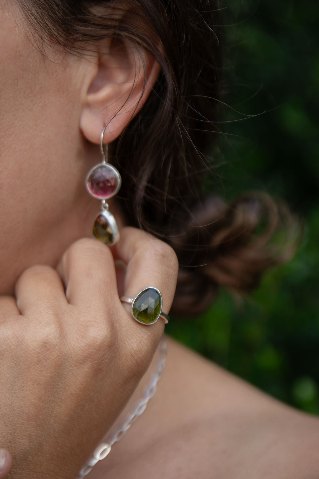 High Quality Rose Cut Green Tourmaline Ring set in Sterling Silver - Size 9 US