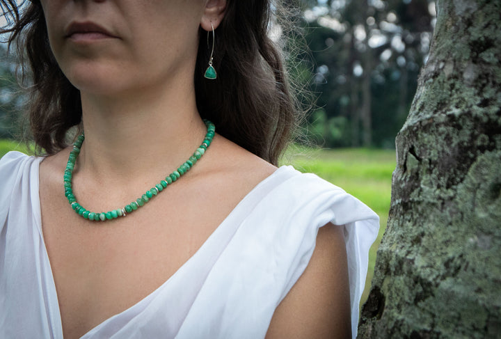 Chrysoprase Beaded Necklace with Thai Hill Tribe Silver Beads