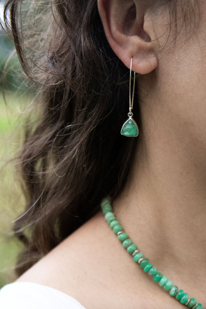 Emerald and Thai Hill Tribe Silver Earrings