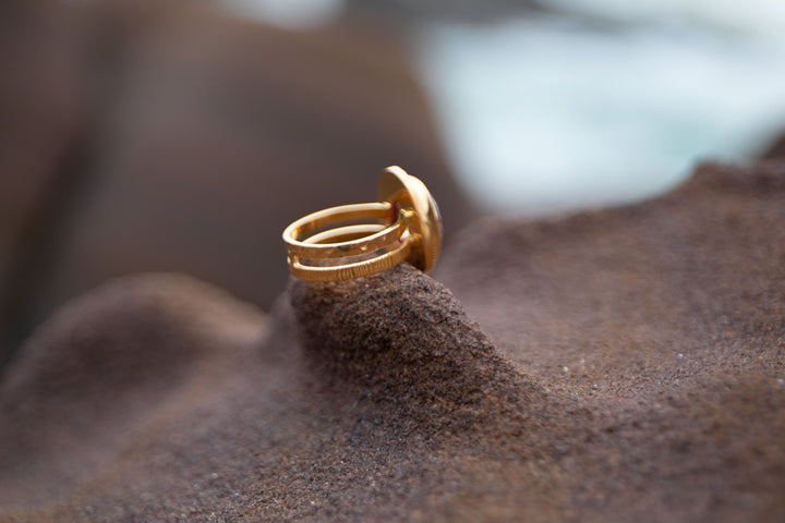 Faceted Triple Pink Tourmaline Ring in Unique Gold Plated Sterling Silver - Size 7 US