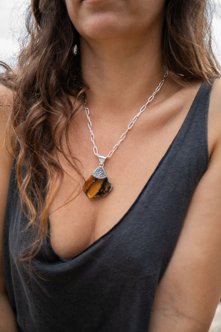 Amber Pendant Pendant in Beaten Sterling Silver