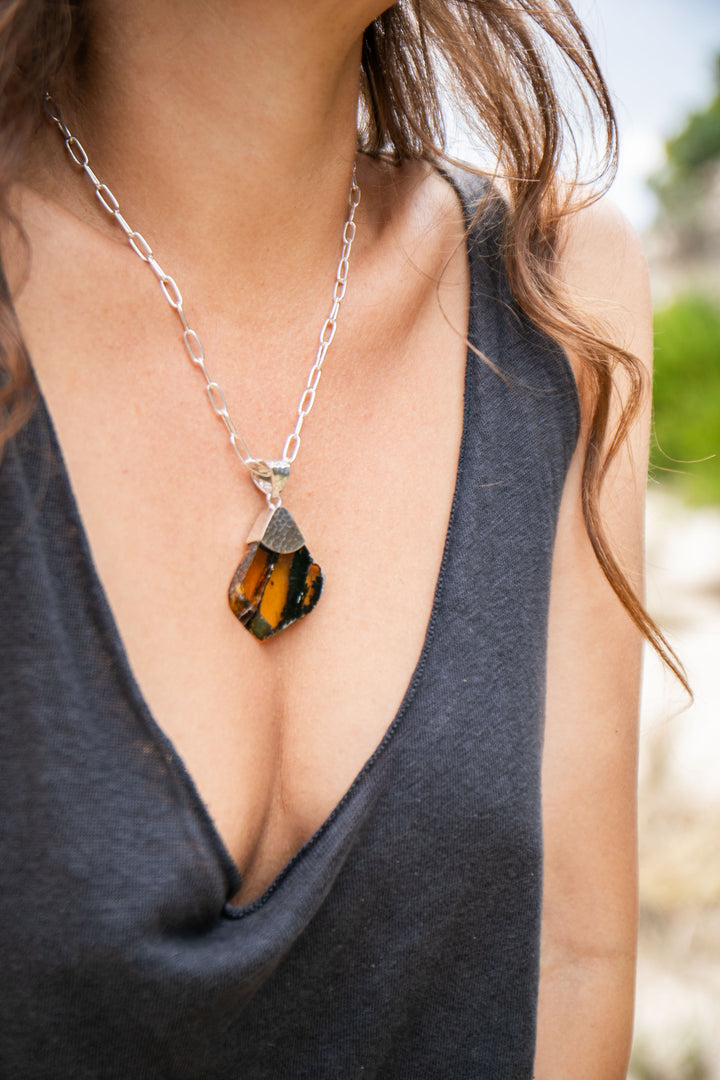 Amber Pendant Pendant in Beaten Sterling Silver