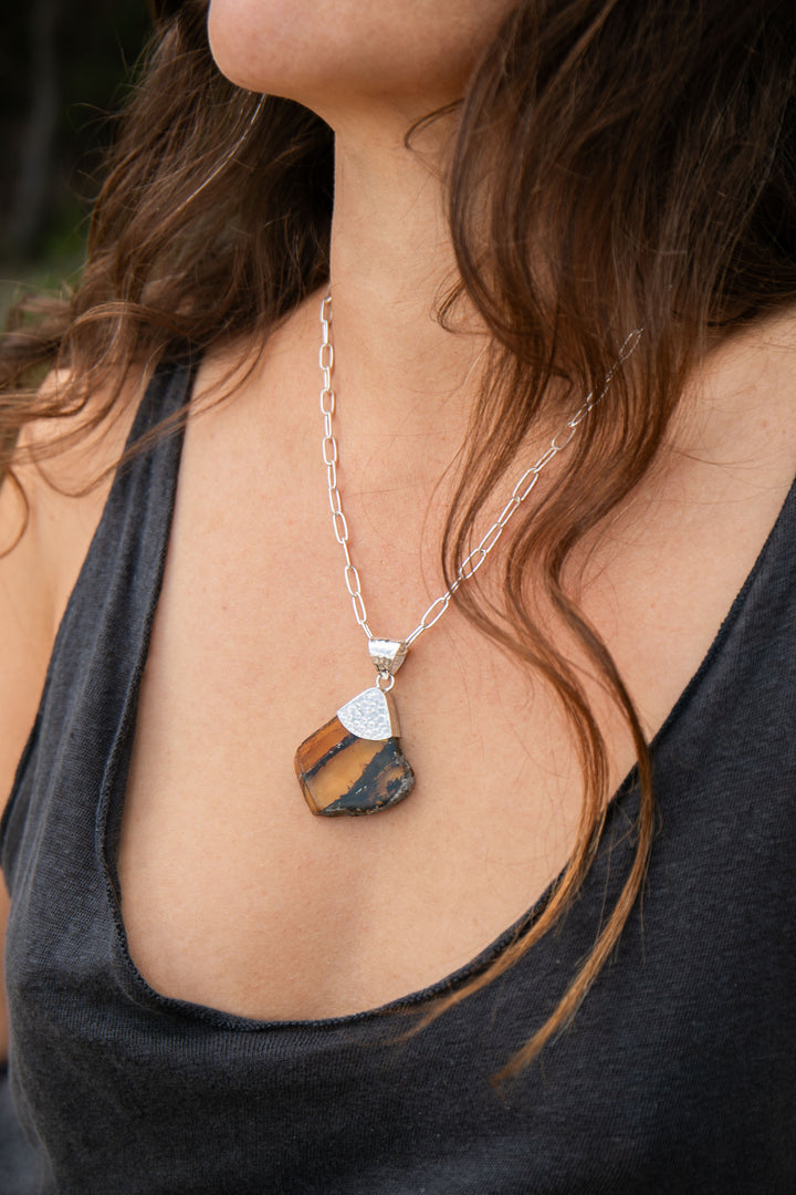 Amber Pendant Pendant in Beaten Sterling Silver