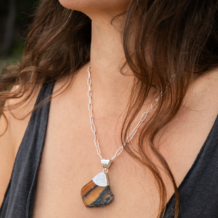 Amber Pendant Pendant in Beaten Sterling Silver