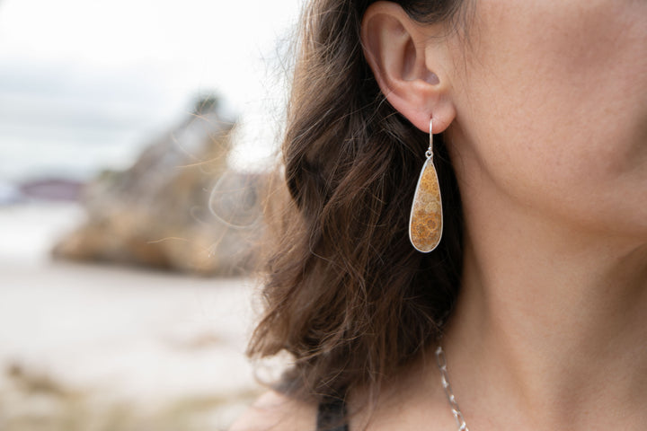 Statement Fossil Coral Earrings in Brushed Sterling Silver