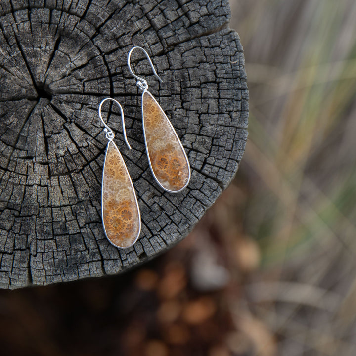 Statement Fossil Coral Earrings in Brushed Sterling Silver