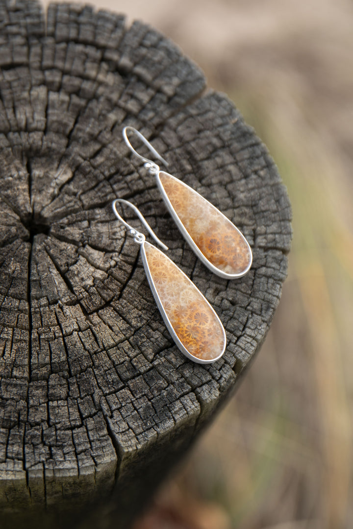 Statement Fossil Coral Earrings in Brushed Sterling Silver