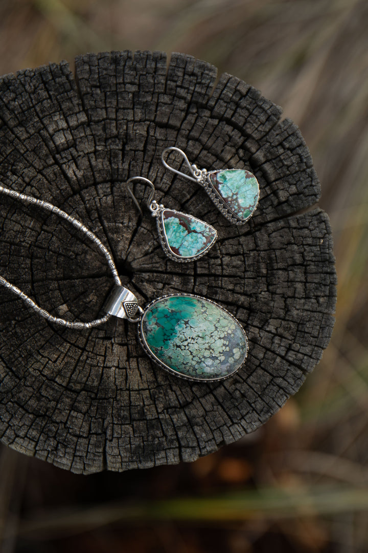 Genuine Turquoise Earrings set in Tribal Sterling Silver