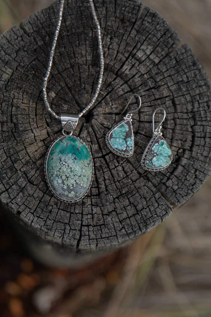 Genuine Turquoise Earrings set in Tribal Sterling Silver