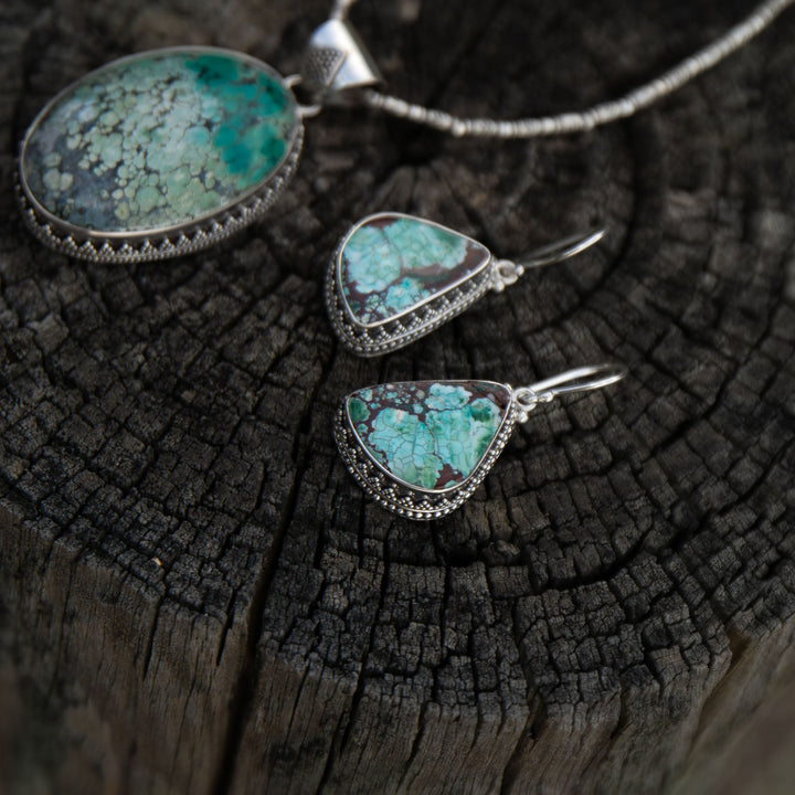 Genuine Turquoise Earrings set in Tribal Sterling Silver