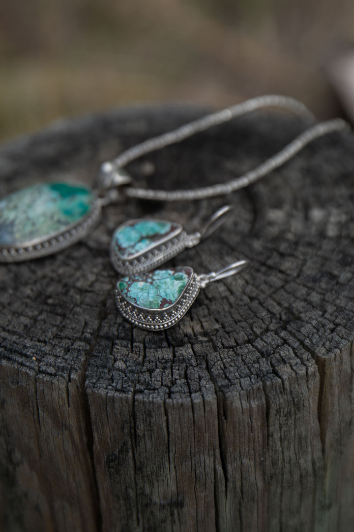 Genuine Turquoise Earrings set in Tribal Sterling Silver