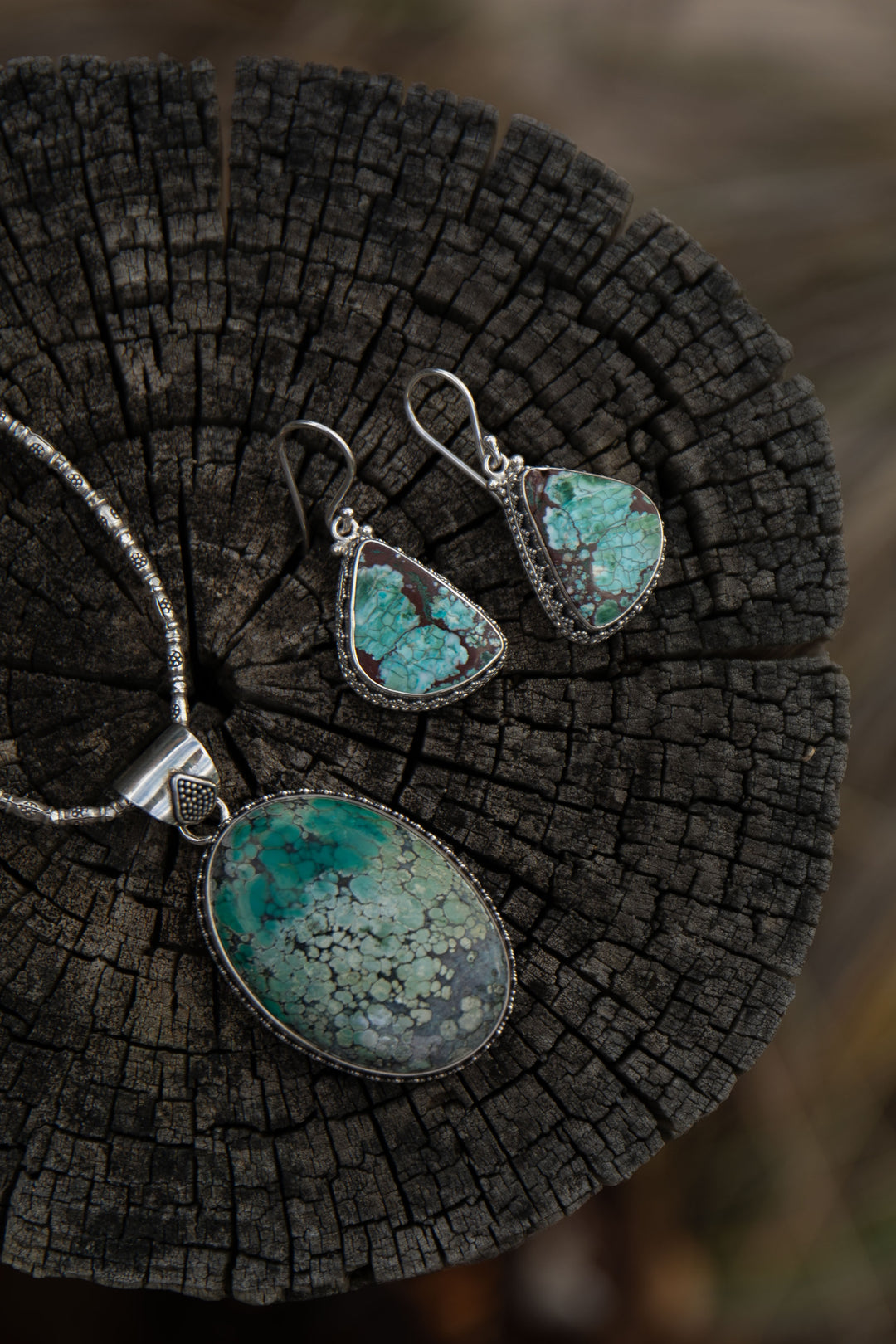 Genuine Turquoise Earrings set in Tribal Sterling Silver