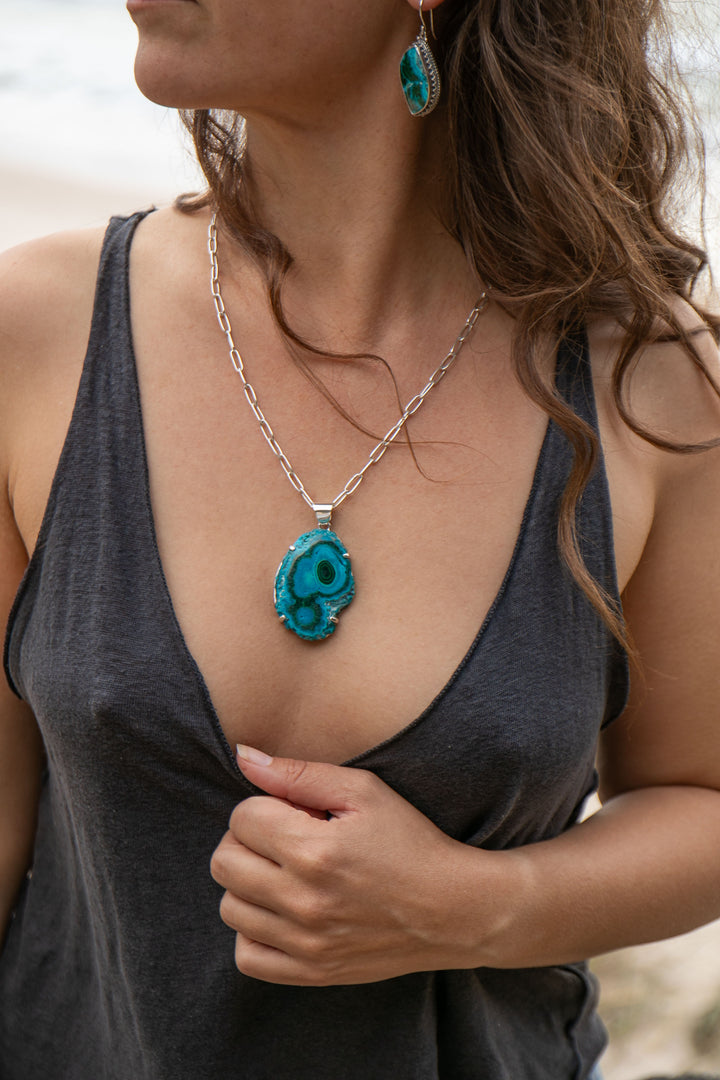 Raw Edge Malachite in Chrysocolla Pendant in Sterling Silver