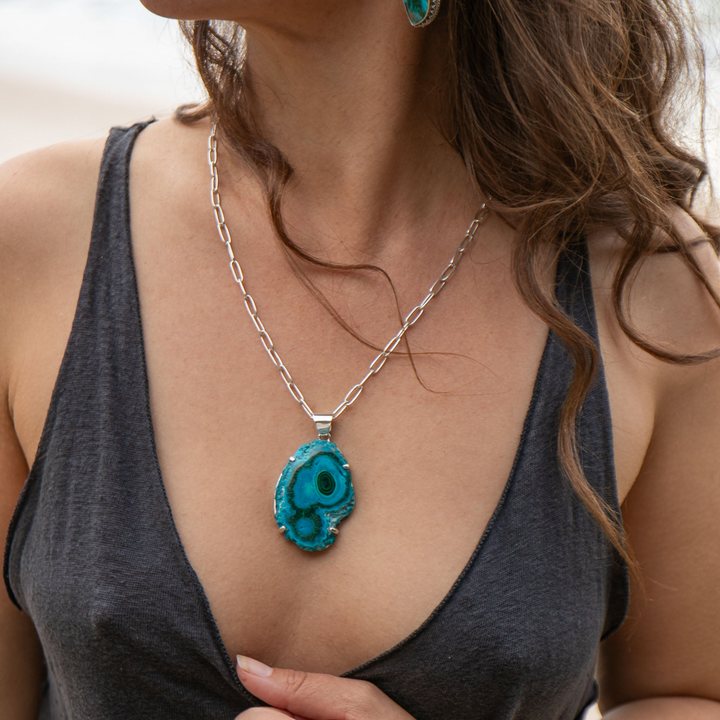 Raw Edge Malachite in Chrysocolla Pendant in Sterling Silver