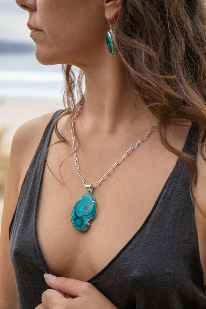 Raw Edge Malachite in Chrysocolla Pendant in Sterling Silver