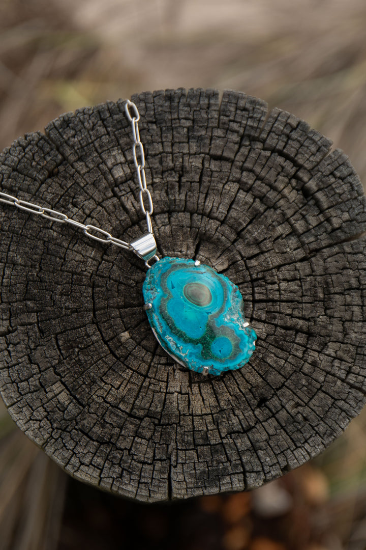 Raw Edge Malachite in Chrysocolla Pendant in Sterling Silver