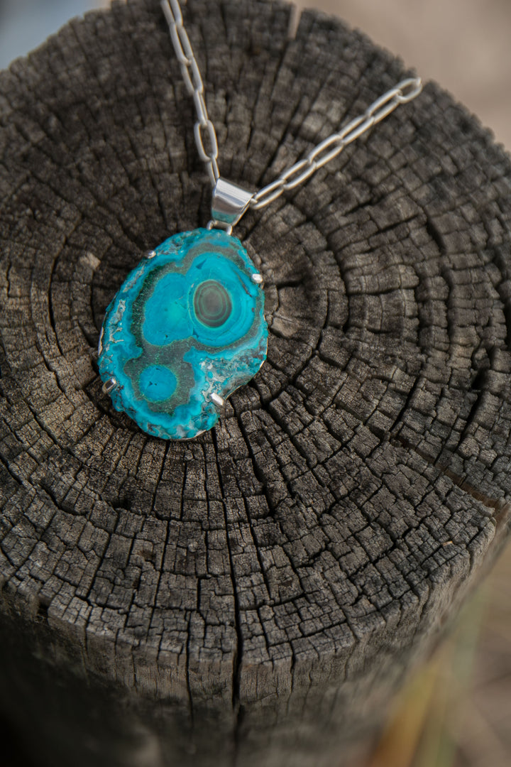 Raw Edge Malachite in Chrysocolla Pendant in Sterling Silver