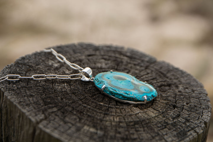 Raw Edge Malachite in Chrysocolla Pendant in Sterling Silver