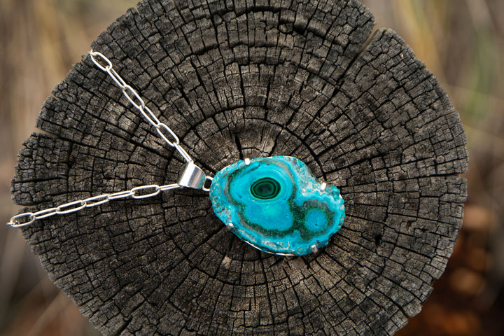 Raw Edge Malachite in Chrysocolla Pendant in Sterling Silver