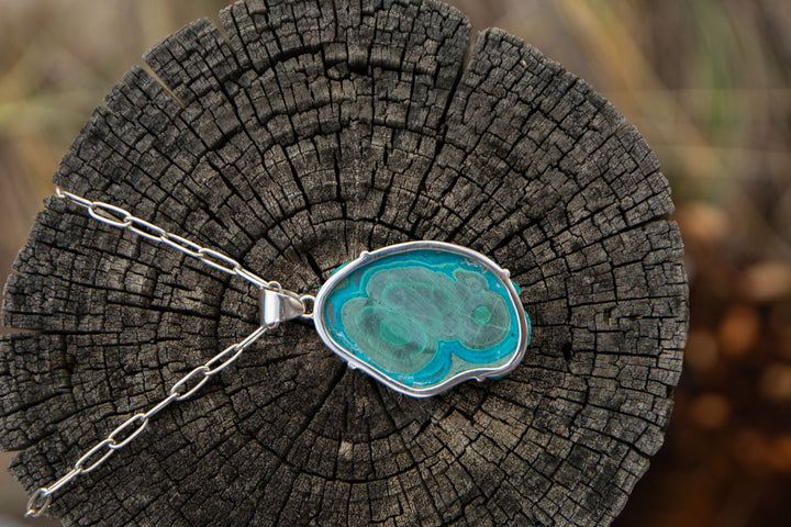 Raw Edge Malachite in Chrysocolla Pendant in Sterling Silver