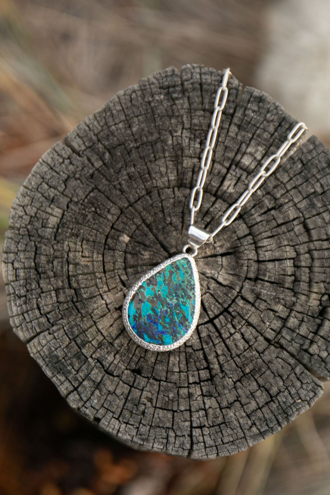 Stunning Teardrop Chrysocolla Pendant in Unique Sterling Silver