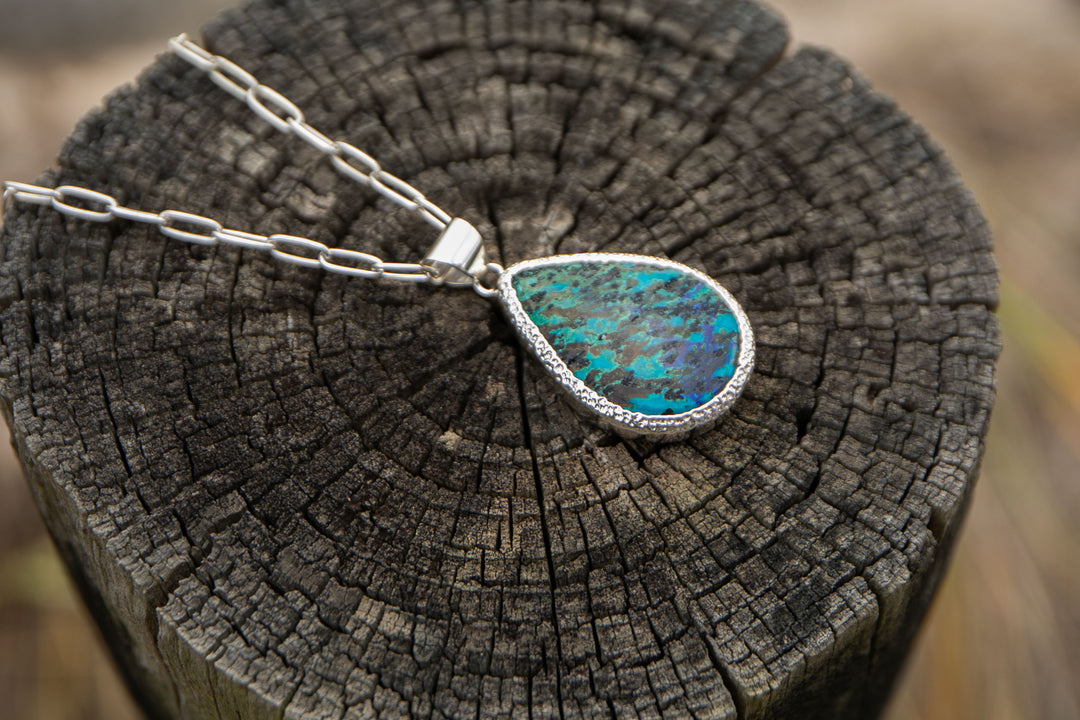 Stunning Teardrop Chrysocolla Pendant in Unique Sterling Silver