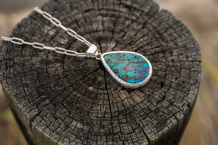 Stunning Teardrop Chrysocolla Pendant in Unique Sterling Silver