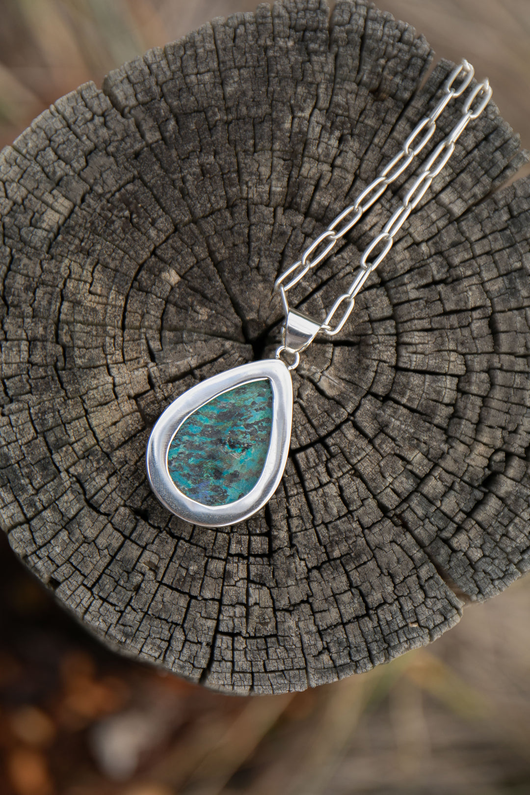 Stunning Teardrop Chrysocolla Pendant in Unique Sterling Silver