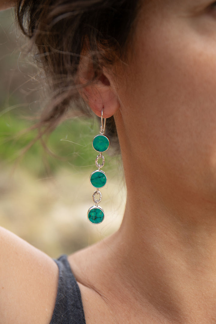Triple Drop Turquoise Earrings set in Sterling Silver