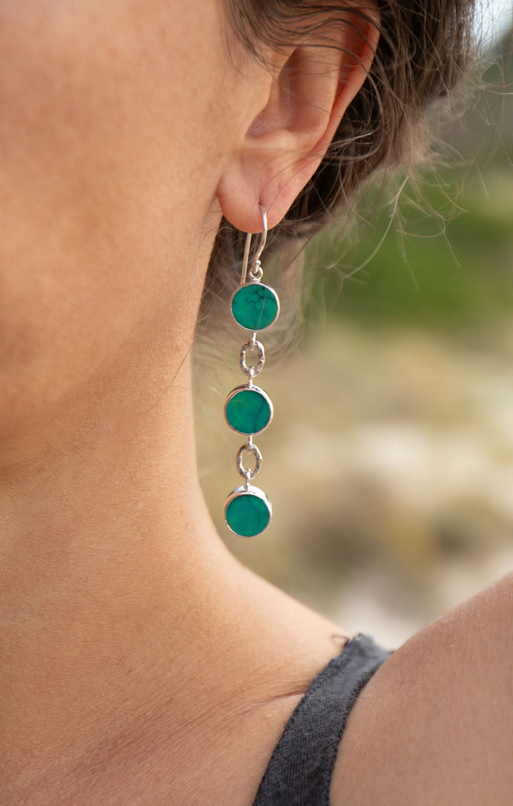 Triple Drop Turquoise Earrings set in Sterling Silver