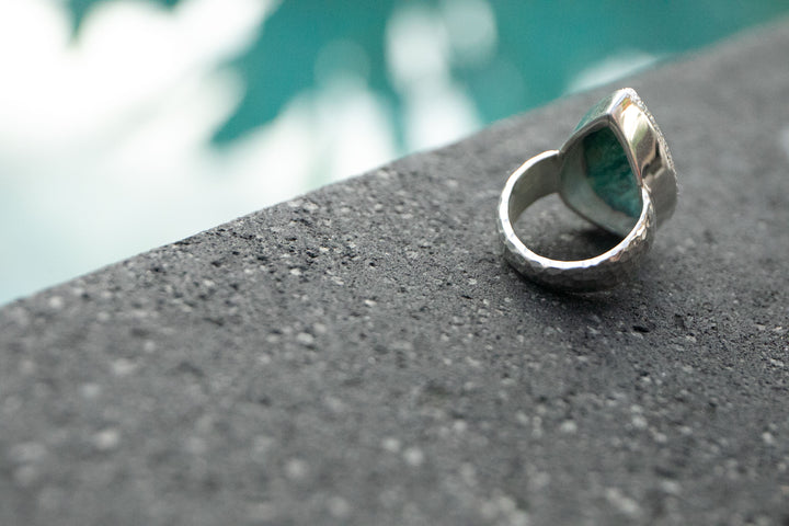 Shattuckite Ring in Beaten Bezel Sterling Silver Setting - Size 9 US