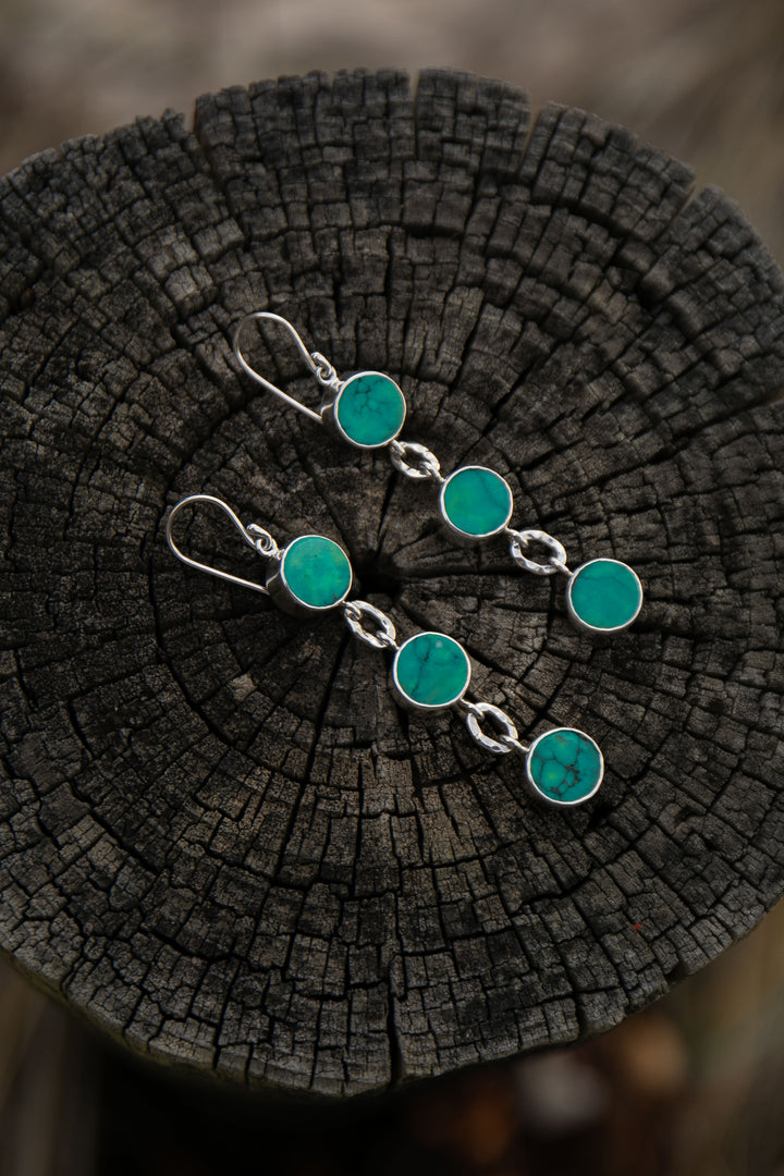Triple Drop Turquoise Earrings set in Sterling Silver
