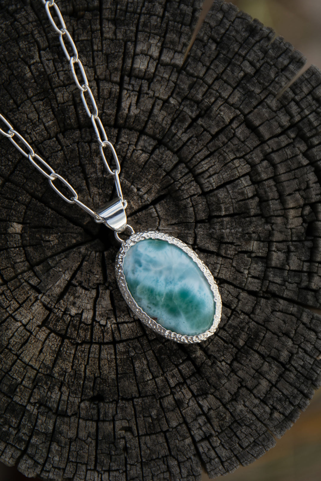 Larimar Pendant in Unique Bezel Silver Setting