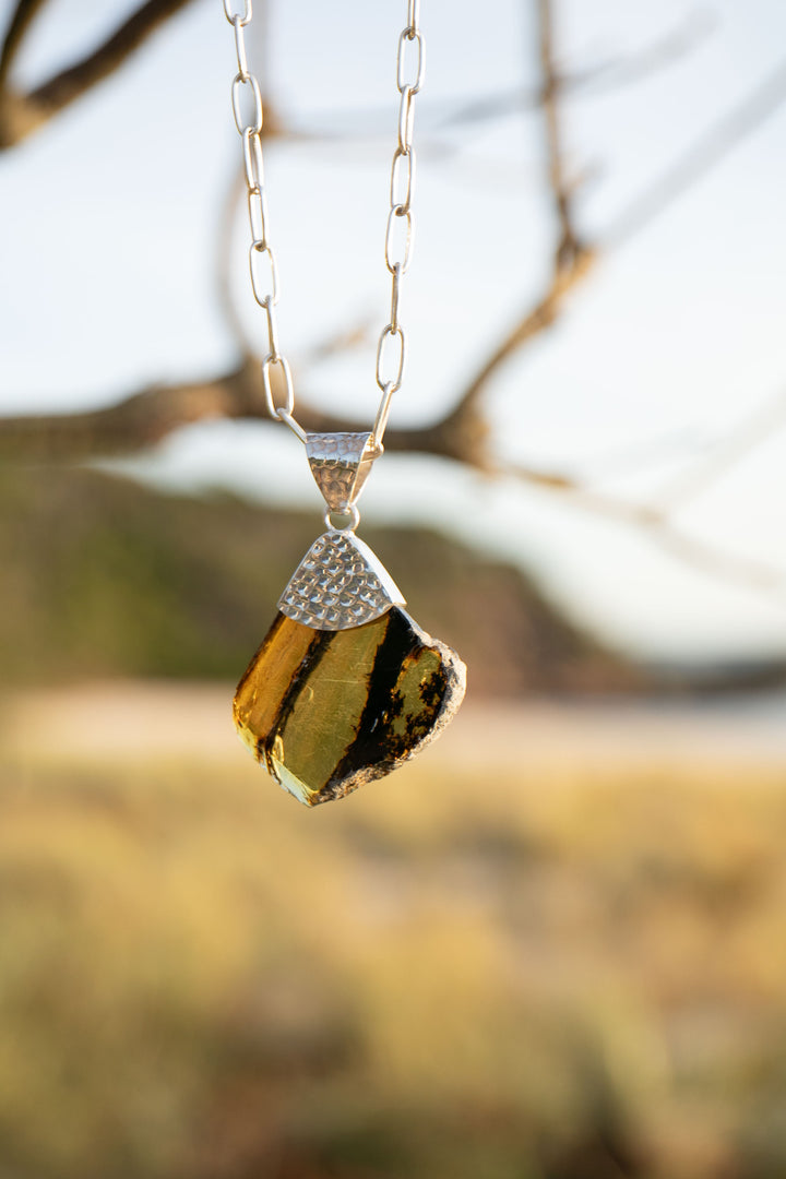 Amber Pendant Pendant in Beaten Sterling Silver
