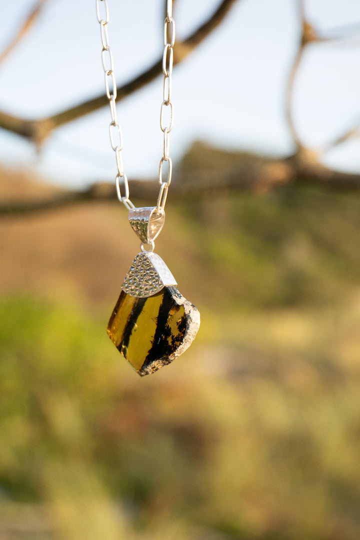 Amber Pendant Pendant in Beaten Sterling Silver