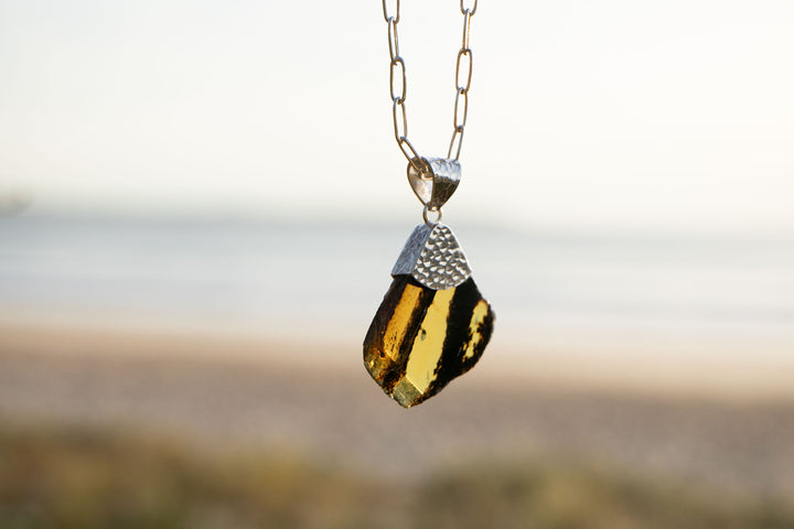 Amber Pendant Pendant in Beaten Sterling Silver