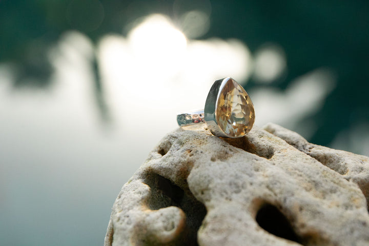 Faceted Natural Citrine Ring set in Sterling Silver - Size 7.5 US