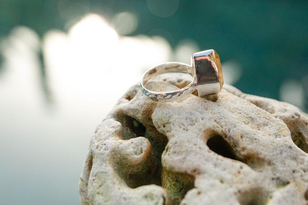 Faceted Natural Citrine Ring set in Sterling Silver - Size 7.5 US