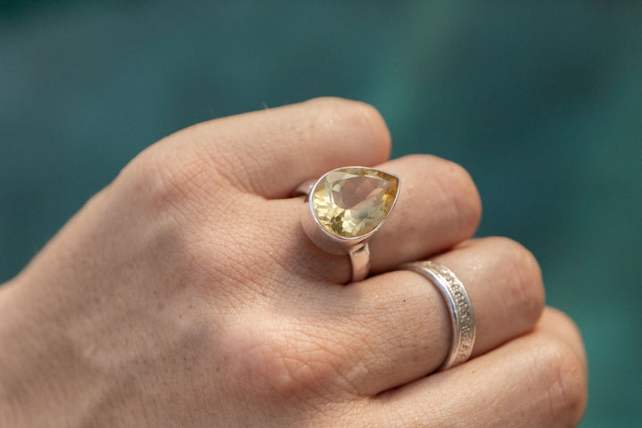 Faceted Natural Citrine Ring set in Sterling Silver - Size 7.5 US