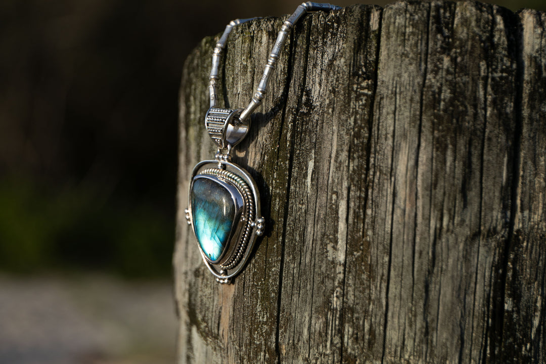 Statement Labradorite Pendant set in Unique Tribal Sterling Silver