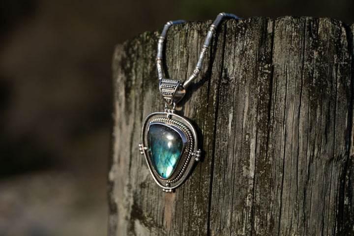 Statement Labradorite Pendant set in Unique Tribal Sterling Silver