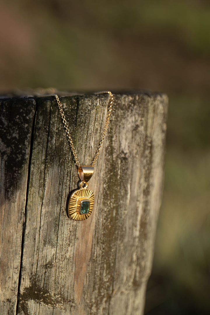 Gorgeous Raw Indicolite or Blue Tourmaline Pendant in Gold Plated Sterling Silver on Delicate Chain